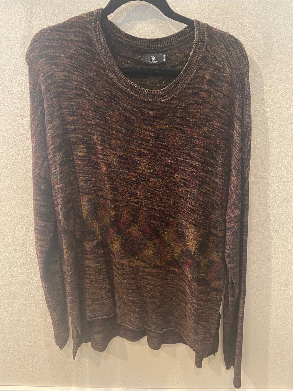 Volcom Multicolor Marled Crewneck Sweater in Brown, Olive & Burgundy Hues
